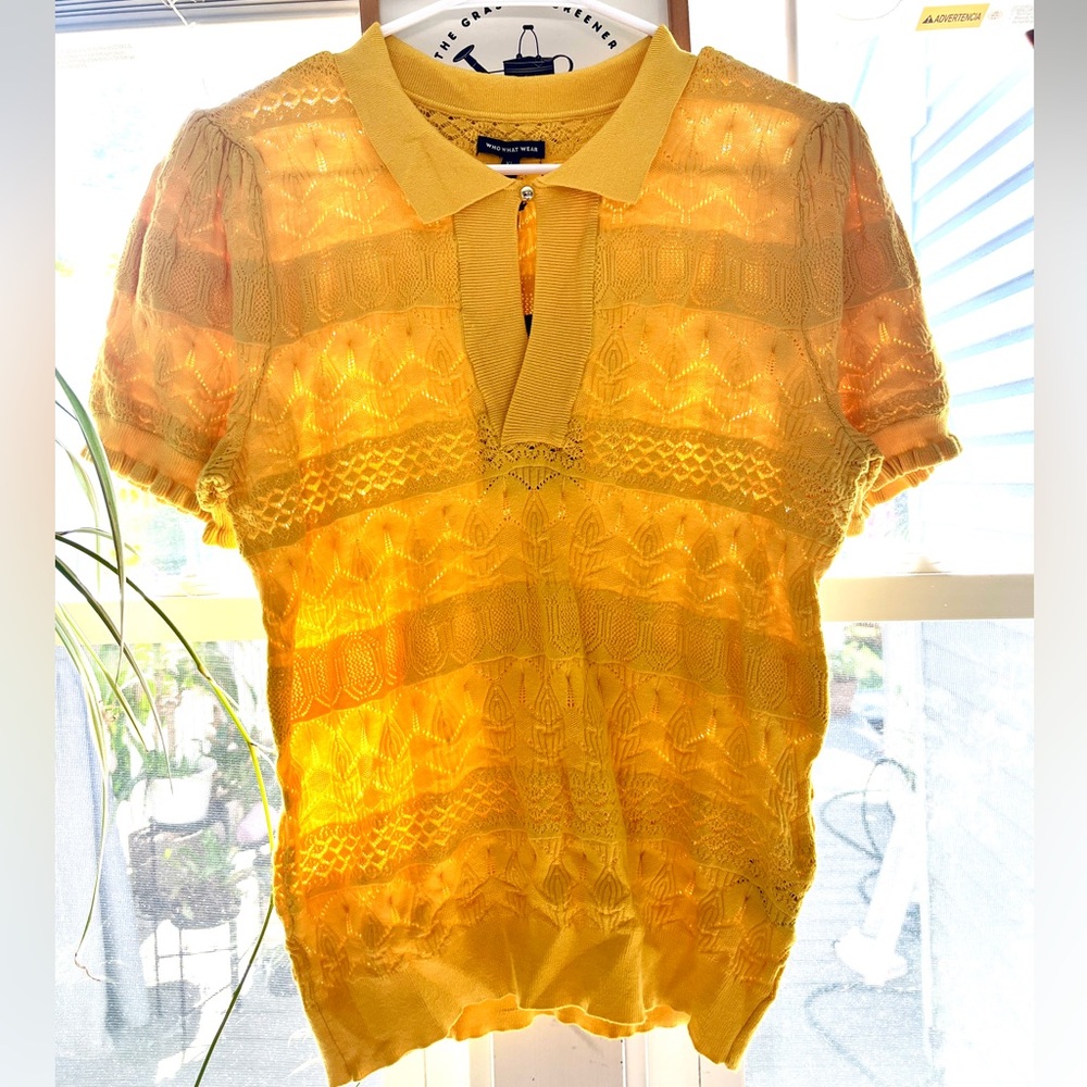 Yellow Knit Short Sleeve Sweater Preppy Academia Fisherman